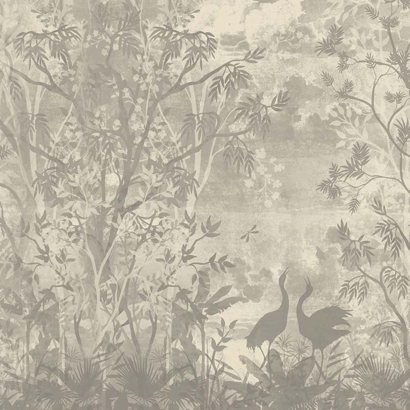 Elegáns pasztell zöld fali poszter növényekkel, madarakkal DC1189