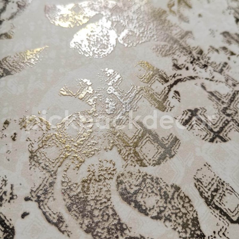 Világos drapp alapfelületű tapéta arany és ezüst díszítéssel SR28203 (Shiraz)