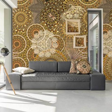 Kör-, és csipkemintás posztertapéta, barna TD4154 (200x280 cm)  (Circle of Life)