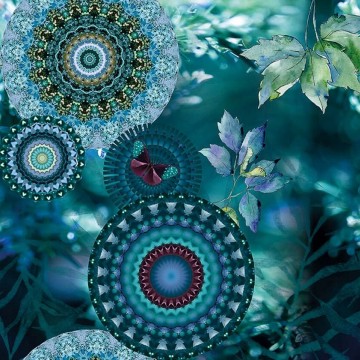 Élénk kék és zöld árnyalatú poszter kör motívumokkal TD4162 (300x280 cm)  (Circle of Life)