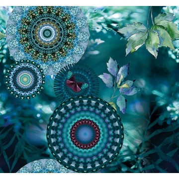 Élénk kék és zöld árnyalatú poszter kör motívumokkal TD4162 (300x280 cm)  (Circle of Life)