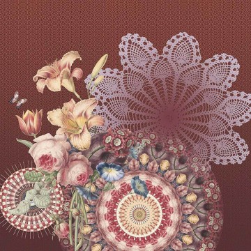 Bordó nagy virágos fali poszter TD4183 (300x280 cm)  (Circle of Life)