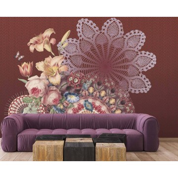 Bordó nagy virágos fali poszter TD4183 (300x280 cm)  (Circle of Life)