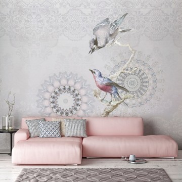 Énekes madarak szürke háttérrel fali poszter TD4189 (300x280 cm)  (Circle of Life)