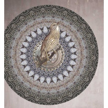 Kör alakú poszter madár mintával, szürke barna TD4200 (átmérő: 100 cm vagy 150 cm) (Circle of Life)