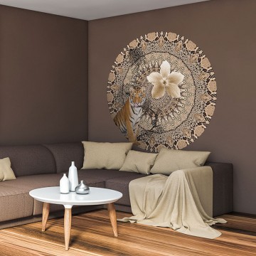 Kör alakú poszter állatmintával, barna TD4212 (átmérő: 100 cm vagy 150 cm) (Circle of Life)