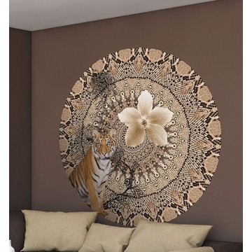 Kör alakú poszter állatmintával, barna TD4212 (átmérő: 100 cm vagy 150 cm) (Circle of Life)