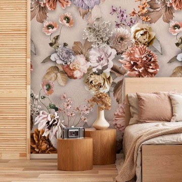 Barna virágos fali poszter (200x280 cm) INK7567 (Floral)