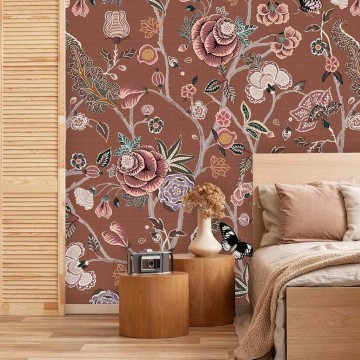 Barna virágos fali poszter, barna (200x280 cm) INK7569 (Floral)