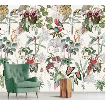 Fali poszter elefántokkal (200x280 cm) INK7591 (Floral)