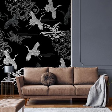 Fekete alapon fehér madarak fali poszter 7336 (200 x 280 cm) (Light and Dark)