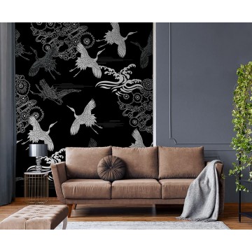 Fekete alapon fehér madarak fali poszter 7336 (200 x 280 cm) (Light and Dark)