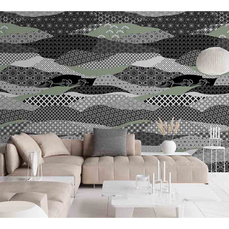 Fekete-fehér és zöld fali poszter 7350 (200 x 280 cm) (Light and Dark)