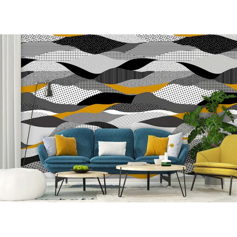 Fekete-fehér és sárga fali poszter 7353 (200 x 280 cm) (Light and Dark)