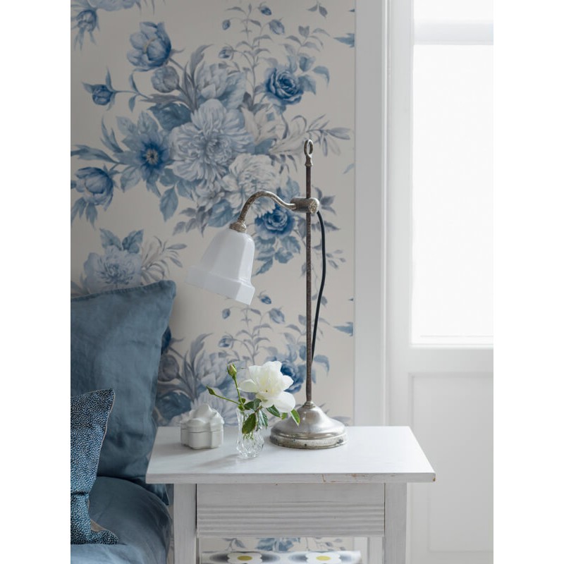 Elegáns kék design tapéta nagy virágmintával 6140 (Blue and White)
