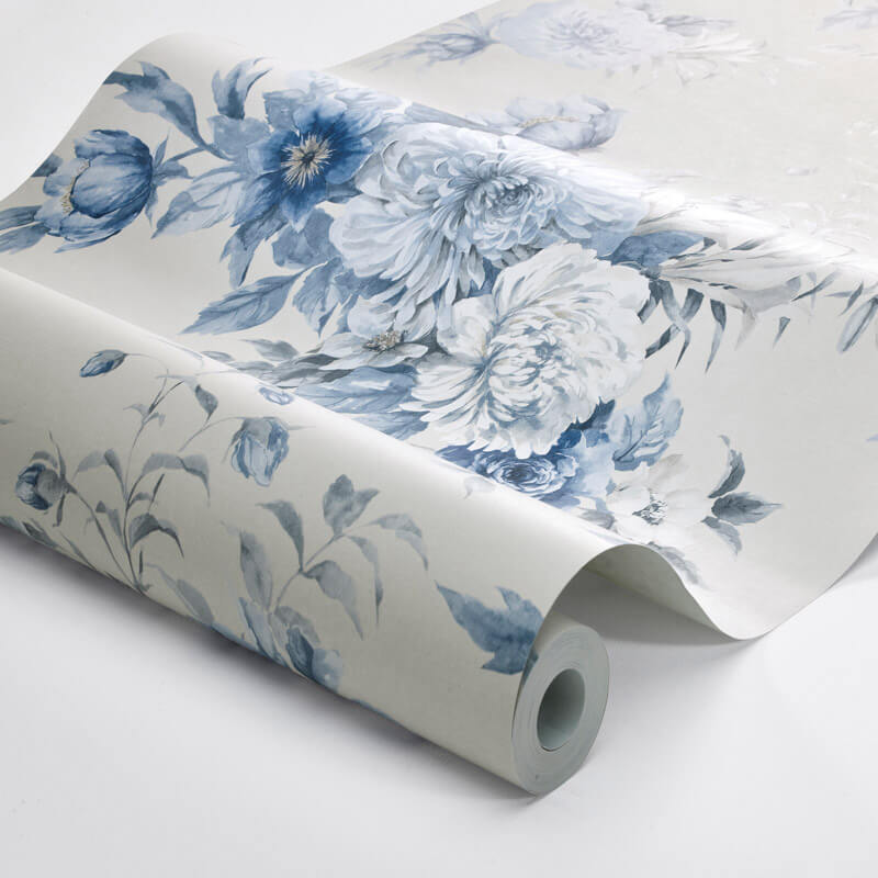 Elegáns kék design tapéta nagy virágmintával 6140 (Blue and White)