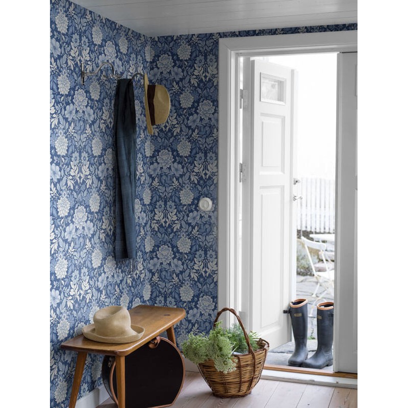 Dáliák kék design tapéta 6141 (Blue and White)