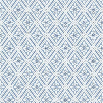 Rombuszmintás tapéta virágokkal kék 6148 (Blue and White)