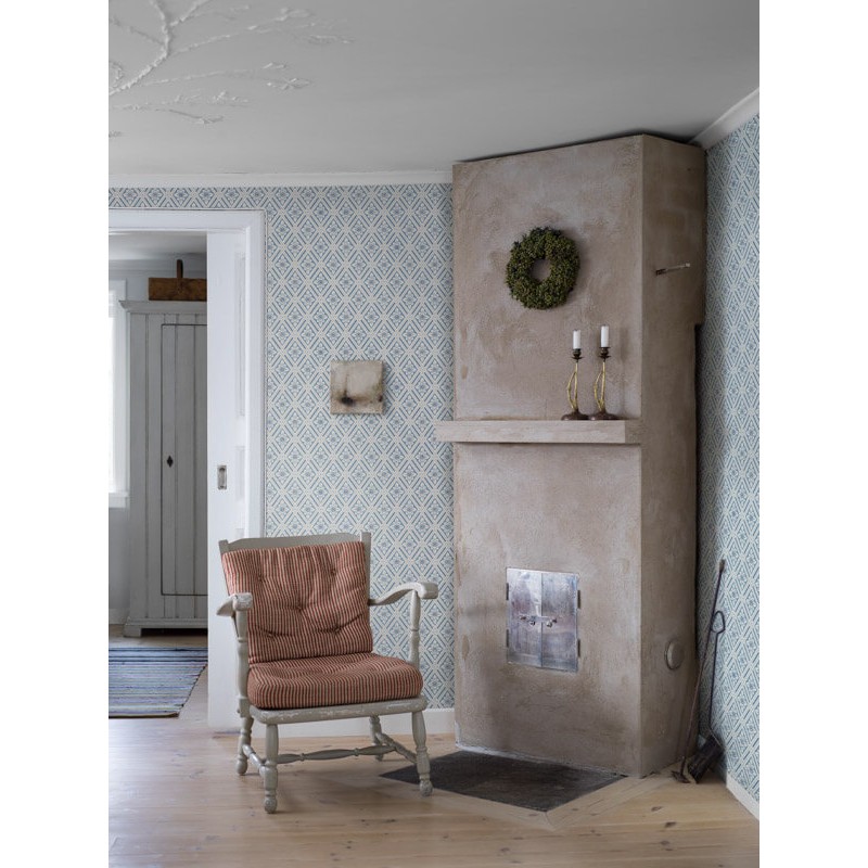 Rombuszmintás tapéta virágokkal kék 6148 (Blue and White)