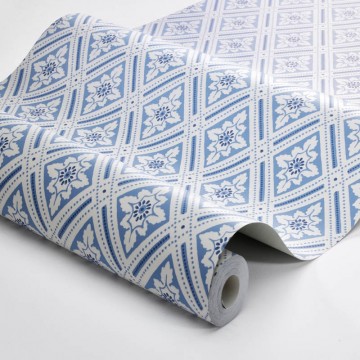 Rombuszmintás tapéta virágokkal kék 6148 (Blue and White)