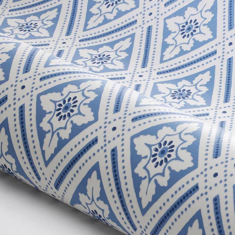 Rombuszmintás tapéta virágokkal kék 6148 (Blue and White)