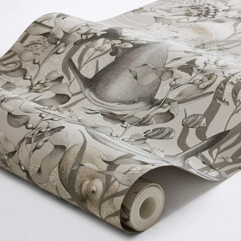 Tengeri állatok és növények design tapéta fakóbarna árnyalatokkal 8151 (Fairyland)