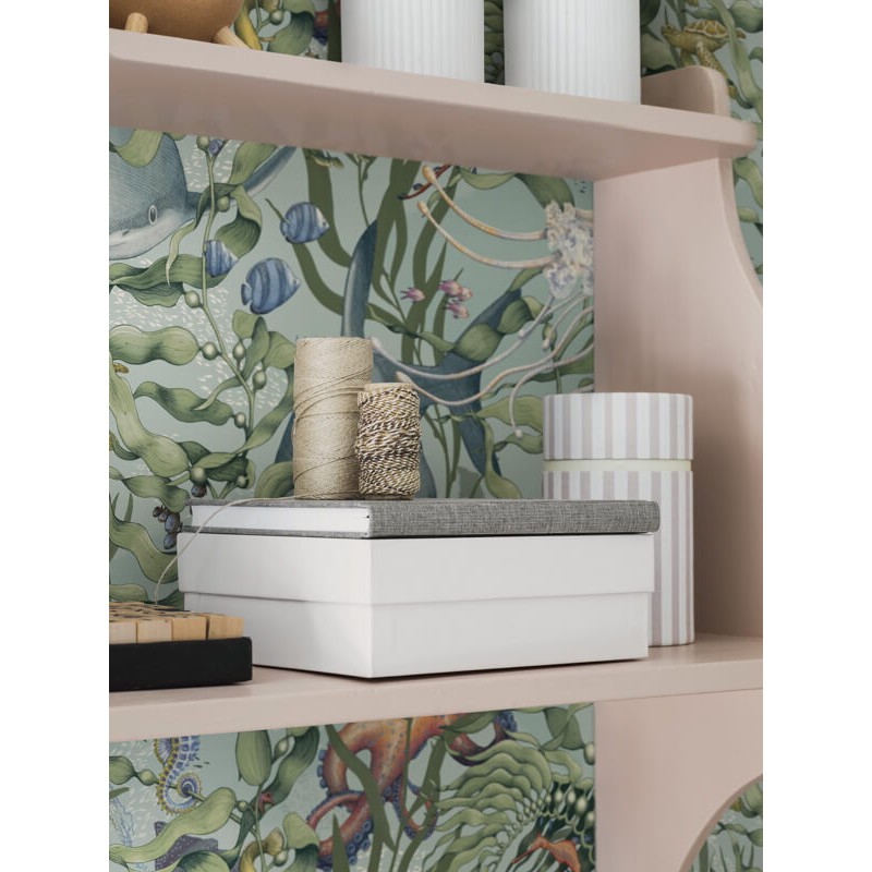 Tengeri állatok és növények design tapéta kékeszöld árnyalatokkal 8152 (Fairyland)