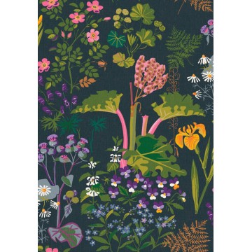 Bohém design tapéta sötét alapon rózsaszín lila virágokkal 1791 (Icons)