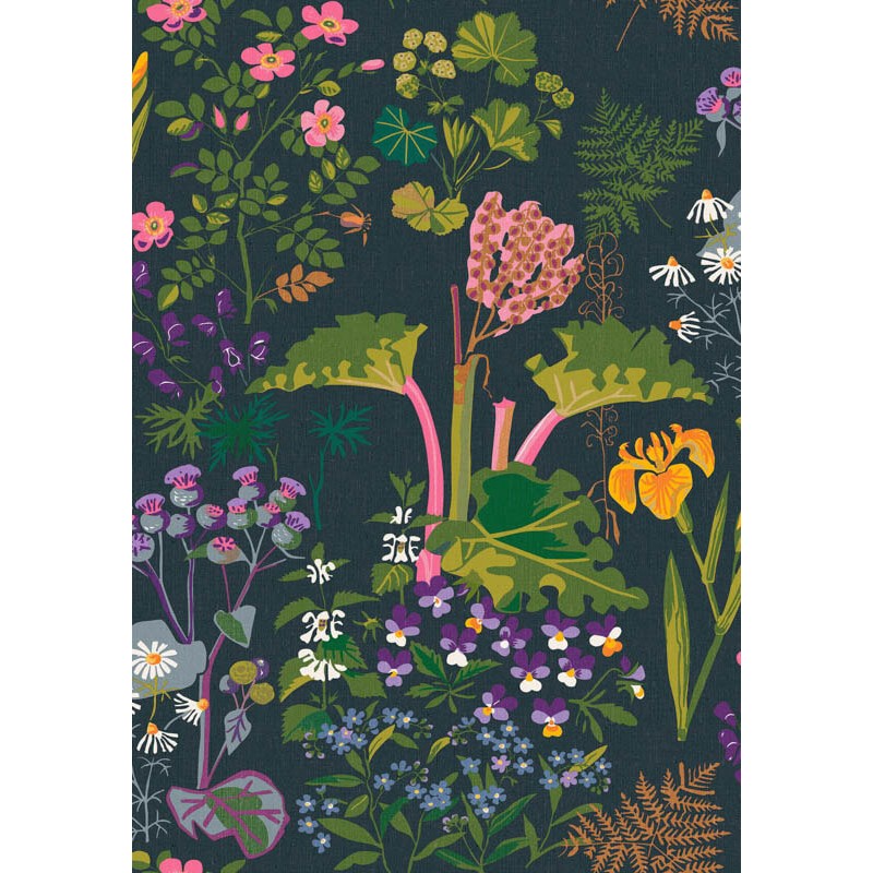 Bohém design tapéta sötét alapon rózsaszín lila virágokkal 1791 (Icons)