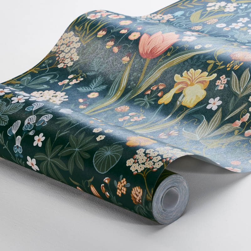 Bohém virágos design tapéta sárga, zöld, rózsaszín virágokkal sötét háttérrel 2055 (Icons)