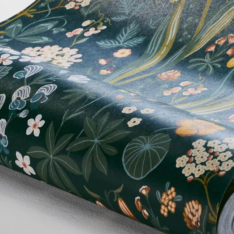 Bohém virágos design tapéta sárga, zöld, rózsaszín virágokkal sötét háttérrel 2055 (Icons)