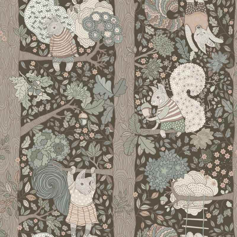 Mókusok a fán design tapéta barna, zöld 6290 (Icons)
