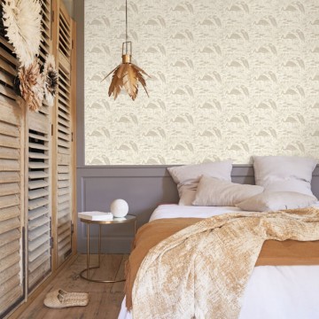 Vándormadarak a réten sárgásbarna alapon törtfehér design tapéta 89731961 (Babylone)