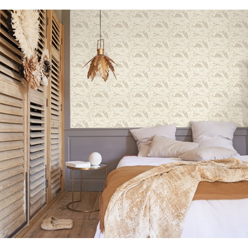 Vándormadarak a réten törtfehér világos taupe design tapéta 89731101 (Babylone)