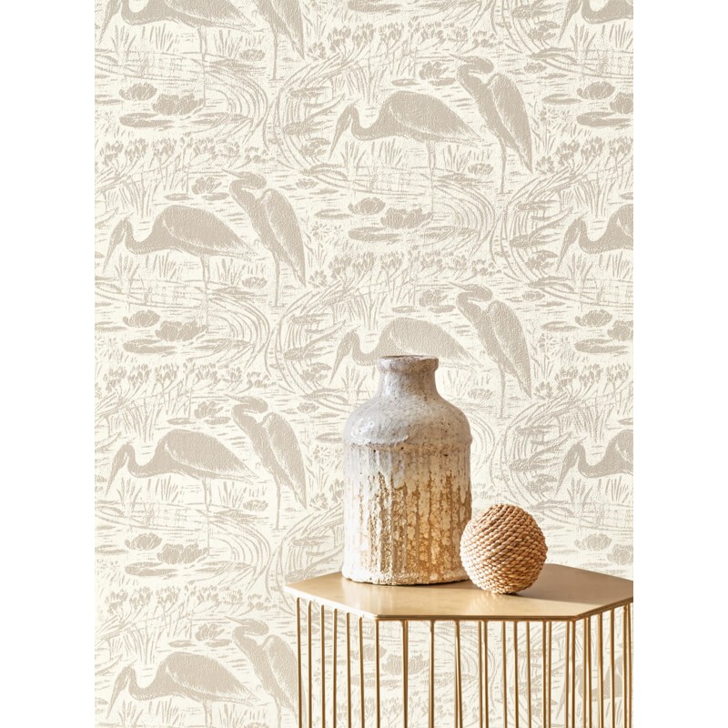 Vándormadarak a réten törtfehér világos taupe design tapéta 89731101 (Babylone)