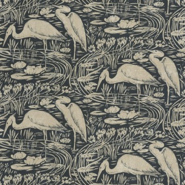 Vándormadarak a réten sötétkék alapon törtfehér design tapéta 89736500 (Babylone)