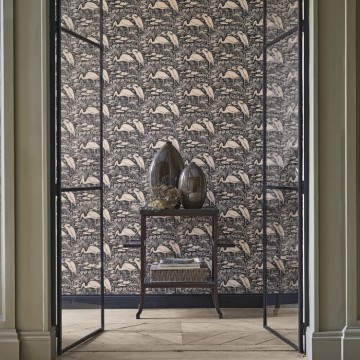 Vándormadarak a réten fekete alapon törtfehér design tapéta 89739270 (Babylone)