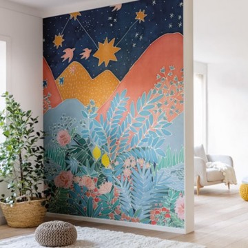 Színes poszter virágokkal hegyekkel (viles, 200x280 cm) 100617123