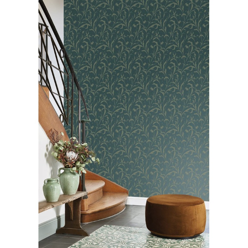 Elegáns levélmintás design tapéta sötétzöld árnyalatban 202006730 (Elixir)