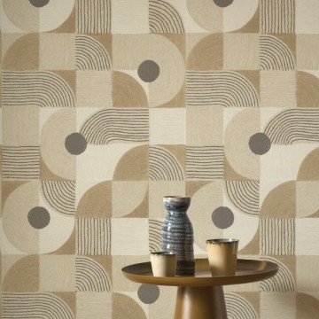 Design tapéta kötél utánzatú körcikk mintával drapp barna 201921319 (Rituel)