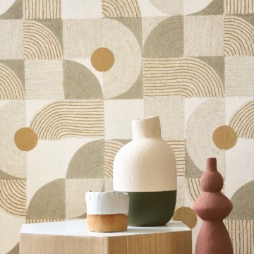 Design tapéta kötél utánzatú körcikk mintával drapp zöld 201927235 (Rituel)