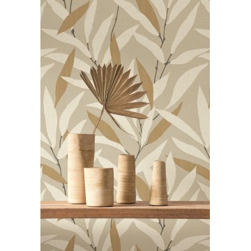 Design tapéta levél mintával törtfehér barna 201951357 (Rituel)