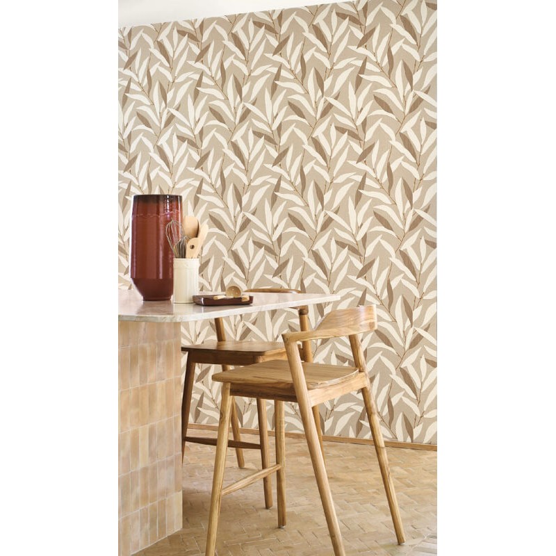 Design tapéta levél mintával drapp barna 201951729 (Rituel)