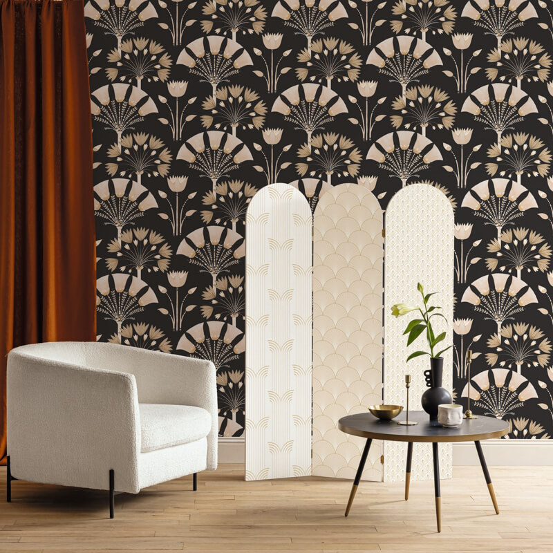 Nagy virágmintás tapéta fekete alapon taupe 105279024 (Elegance)