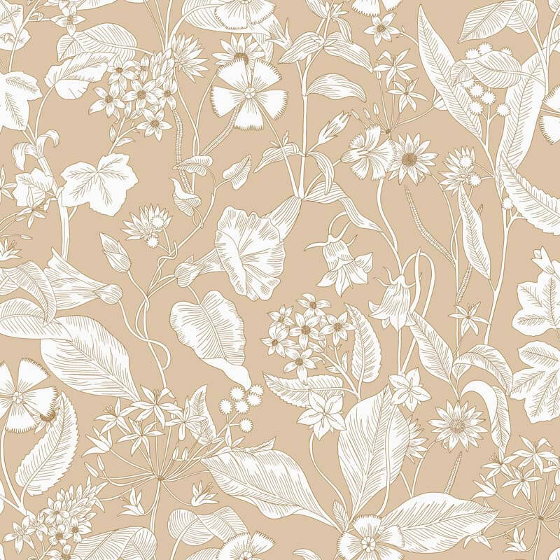 Bézs alapon fehér virágos design tapéta 106601010 (Light)
