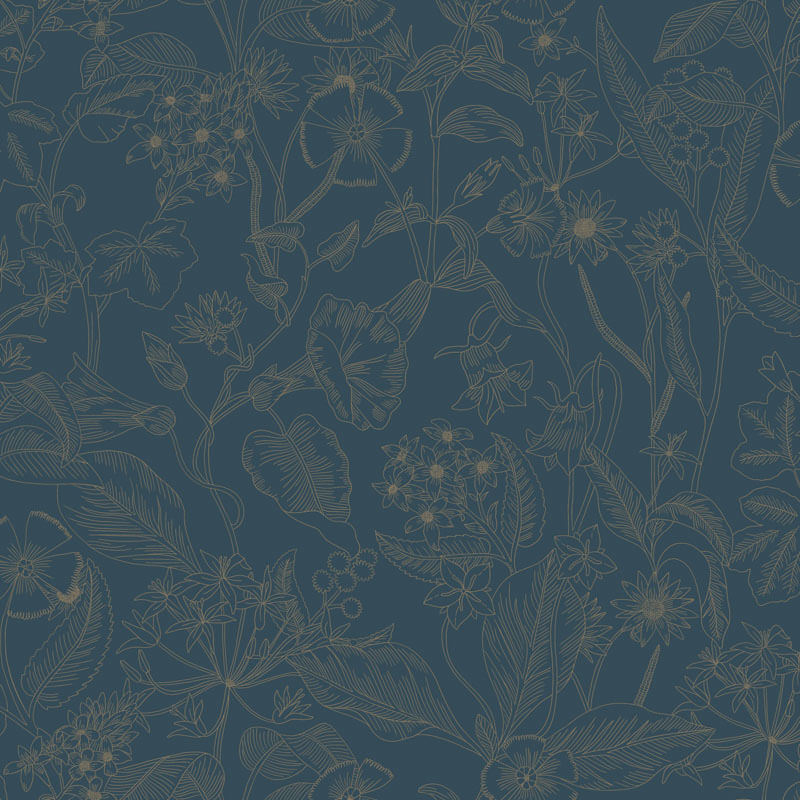 Sötétkék alapon bézs virágos tapéta 106606025 (Light)
