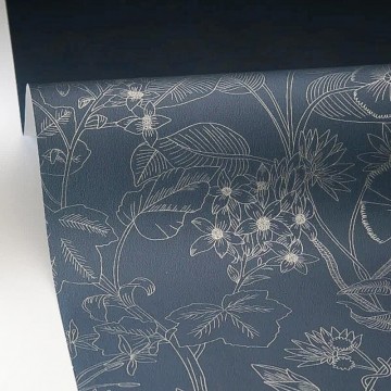 Sötétkék alapon bézs virágos tapéta 106606025 (Light)