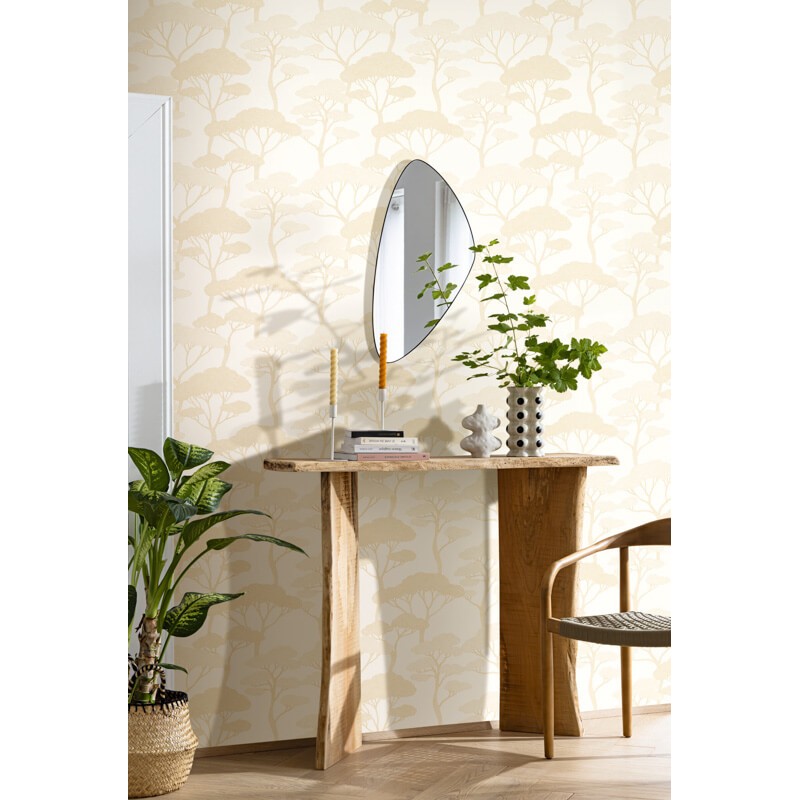 Egzotikus fák fehér alapon bézs tapéta 106620000 (Light)