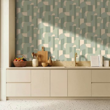 Pasztell zöld design tapéta geometrikus formákkal 107390475 (Maison)