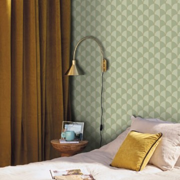 Art Deco design tapéta pasztell zöld levél mintával 107414018 (Maison)